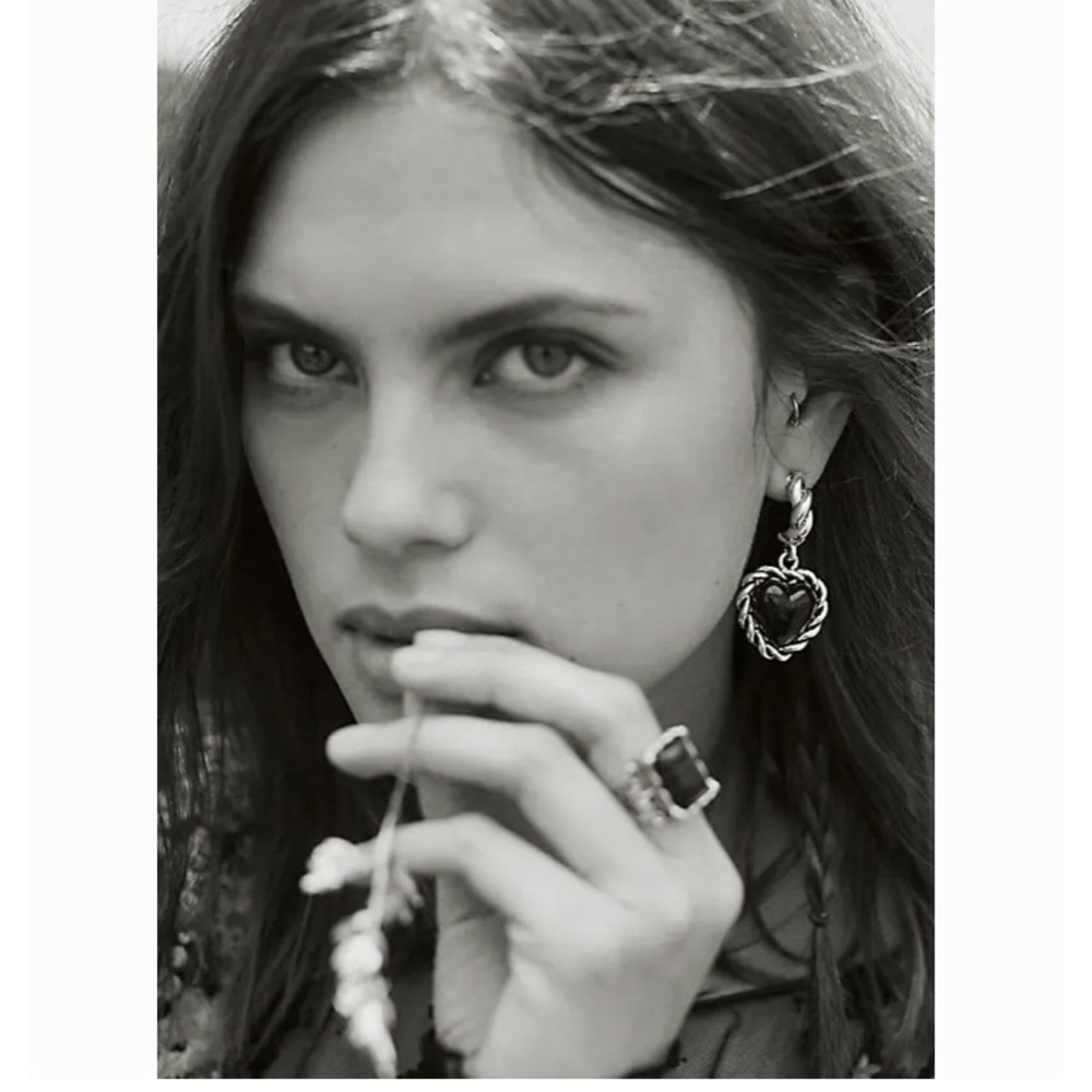 Free People Power Hoops in black / silver NWT